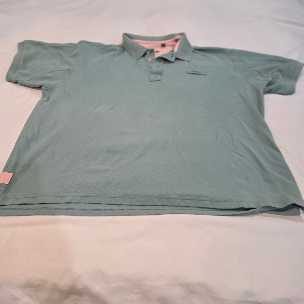 Orvis Polo Shirt Mens XXL Sage Green Pink Contrast Excellent Short Sleeve Pique